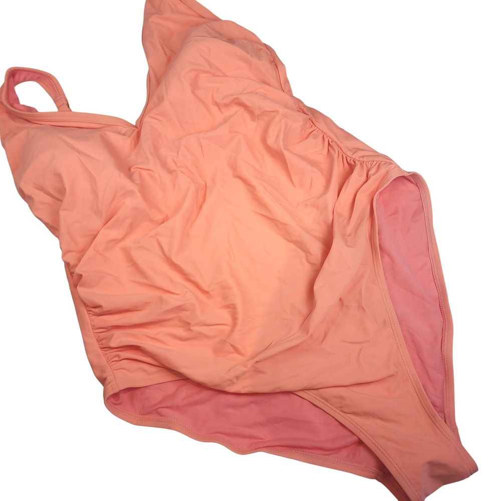 Kona Sol Swimsuit Women 24W Peach Orange Ruched Padded Classic Tropical 891 NWOT